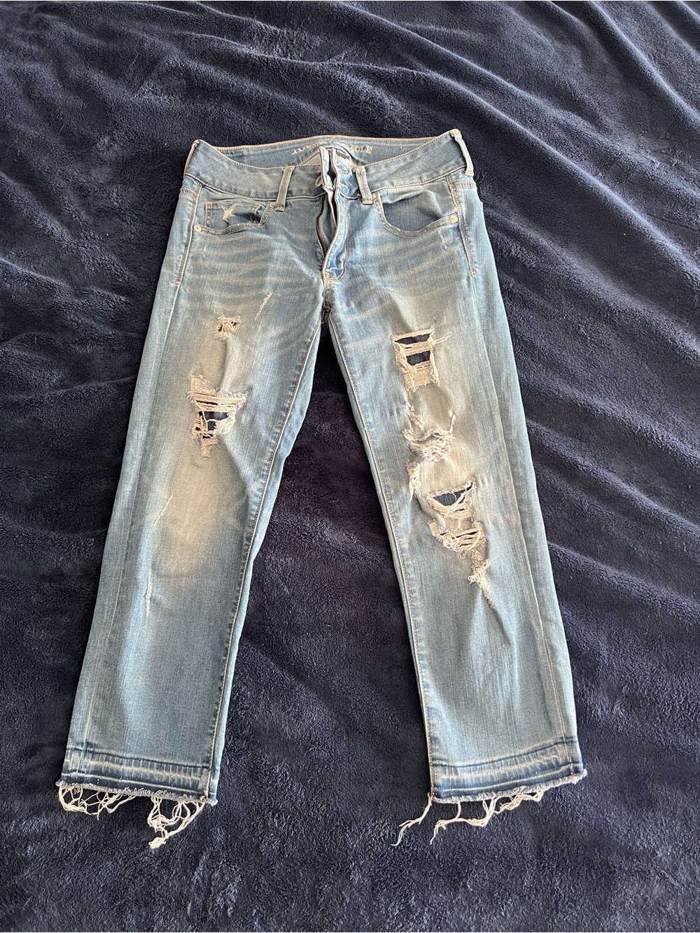 American Eagle distressed artist crop jeans
